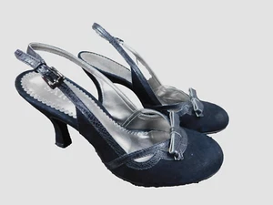 Franco Sarto Black Suede Snake Trim Bow Slingback Pumps 3" heels sz 6 Fancy Nice - Picture 1 of 11