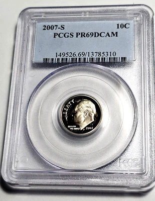 2007-S  10C Roosevelt Dime Proof PCGS PR69DCAM Proof Cameo   #2 - Image 1 of 2
