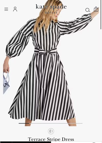 Abito Kate Spade Terrace a righe nero bianco taglia XXS nuovo con etichette (manca cintura) $398