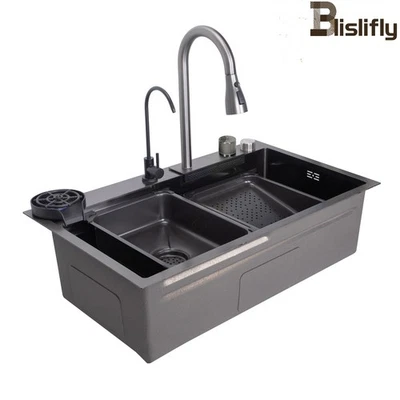 Grifo extraíble para fregadero de cocina cascada de acero inoxidable con lluvia voladora 29,5 pulgadas Foto 1 de 4