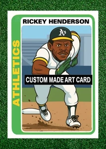 Rickey Henderson Oakland A's Cartoon Fun Custom Made ACEO Art Baseball Card - Picture 1 of 2