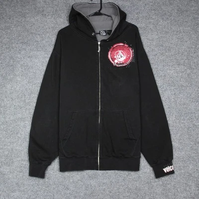Volcom Mens Black Zip Up Hoodie Sherpa Lined Sweatshirt XL Y2K Skater Retro - Image 1 of 4