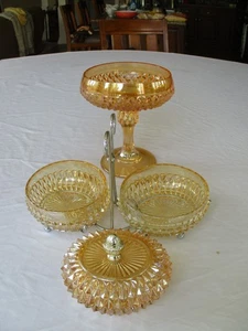 Indiana Glas Bernstein Standfuß Süßigkeitenschale + bedeckt Süßigkeitenschale & Gewürz Servierer - Bild 1 von 15