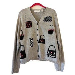VTG Marisa Christina Purse Kitsch Embellished Cardigan Sweater 100% Cotton M - Picture 1 of 7