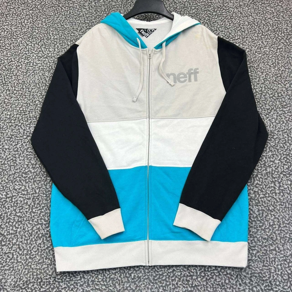 Neff Sudadera con Capucha Hombre Grande Gris Azul Cremallera Completa Manga Larga Bolsillo Exterior L Foto 1 de 4