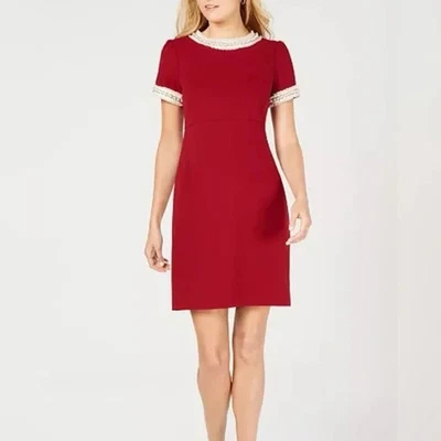 Vestido de festa Betsey Johnson bainha enfeitada vermelho tamanho 6 - Imagem 1 de 4