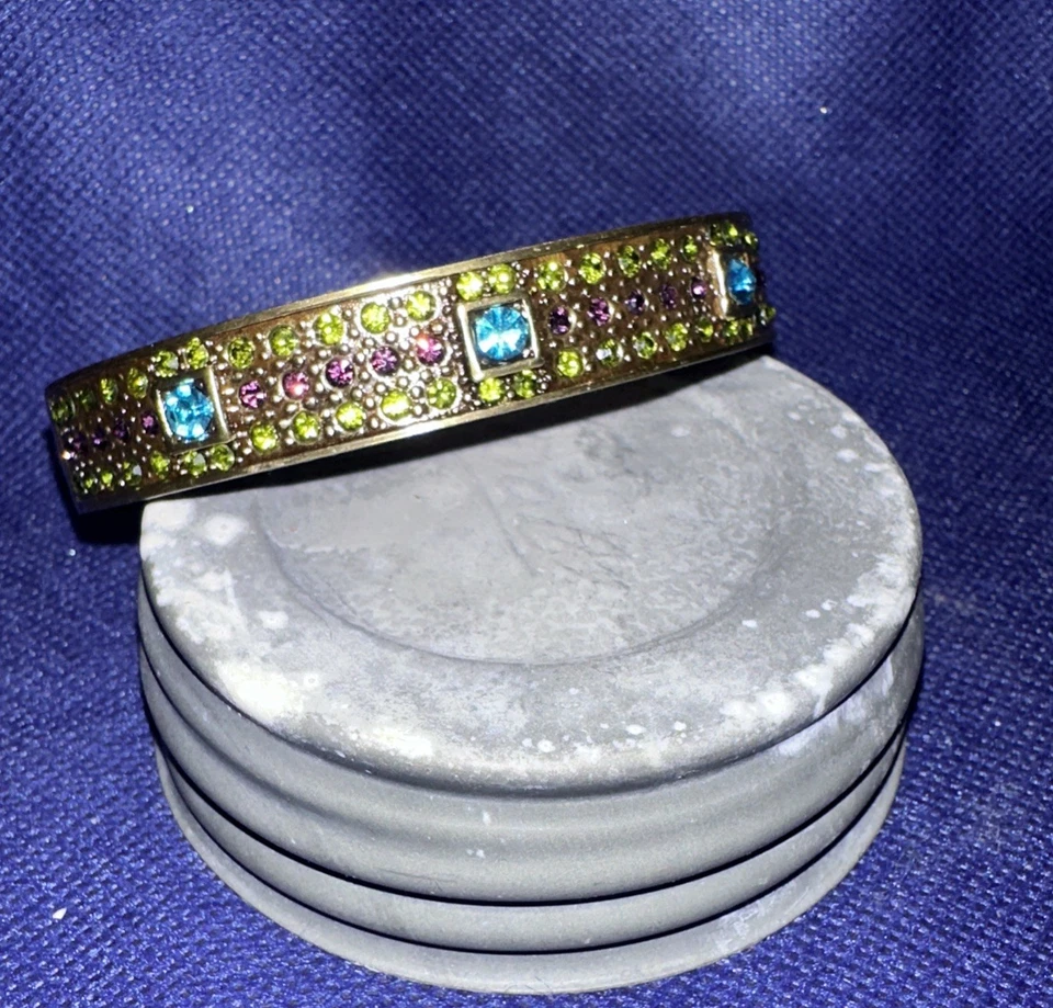 PULSERA BRAZALETE CON BISAGRAS CRISTAL COLOR VERDE Y ROSA BRONCE AZUL HEIDI DAUS DE COLECCIÓN Foto 1 de 4