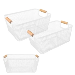 Paquete de 2 cestas de acero de malla metálica con mango - Cesta de metal de alambre para cocina... - Imagen 1 de 7