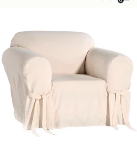 SureFit Duck Natural T-Chair Slipcover Relaxed 1 Pc 100% Cotton Pre Ownedf - Picture 1 of 14