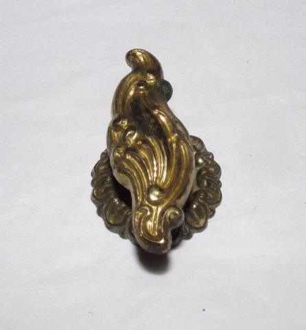 CABINET DOOR KNOB Vintage ORNATE Solid Brass Closet Pull & BACK PLATE Italy Cover