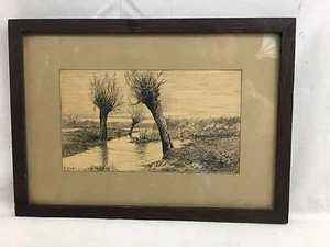 Orig. c1920's signed Roland Clark Pen & Ink Drawing Estuary Landscape Study - Picture 1 of 5