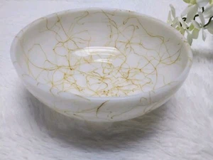 Vintage Hazel Atlas Milk Glass Serving Dish w/ Butterscotch Spaghetti Drizzle - Picture 1 of 12