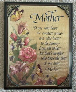 Mother Plaque Wall Art Sign Butterfly Wood Floral 7" x 9" Gold Mother's Day EUC - Picture 1 of 7