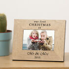 Our First Christmas As Mr & Mrs Year Wooden Photo Frame 6x4 - Engraved Gift