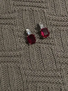 Genuine White Gold over brass - Ruby Lab Drop - CZ - Wedding, Dressy Ret. $159 - Picture 1 of 3