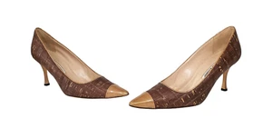MANOLO BLAHNIK Brown Quilted Leather Pointed Cap Toe Pumps 40 / 10 US - Picture 1 of 11
