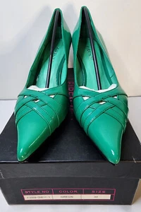 Firenze Women's Leather Green Cross-Toe High Heels Euro Size 39 US 8 with Box - Picture 1 of 12
