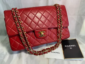 CHANEL Matelassé Double Flap Shoulder Bag CC Red Gold Chain Shoulder Bag JPN 129 - Picture 1 of 24