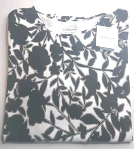 New Croft And Barrow Black Floral Print Classic Tee Size 1X - Picture 1 of 6
