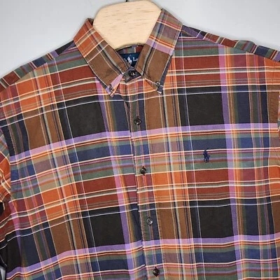 Винтажный Ralph Lauren мужчин оранжевый фиолетовый зеленый клетку длинным рукавом рубашка на пуговицах размер XL - Изображение 1 из 4