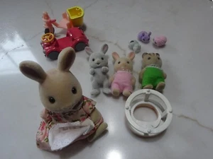 10 pc Calico Critters Rabbit Family Figures Sylvanian Families Epoch 2 Vehicles - Picture 1 of 6