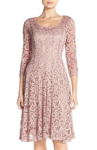 Chetta B Powder Pink Lace Sequin Panel Fit Flare Social Dress 14W $128 PLUS - Picture 1 of 1