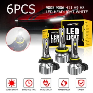 AUXITO 6500K White 9005 9006 H11 H8 LED Headlight Bulb High Low Beam Fog Lamp X6 - Picture 1 of 23