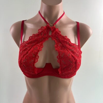 Victoria's Secret Dream Angels Unlined Open Cup Halter Bra  Red  Size 34DD  NWT - Image 1 of 4