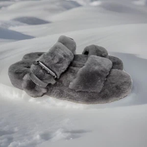 UGG Charcoal Fuzz Yeah Talla 10 Slide Piel de Oveja Zapatilla Zapatos Planos Fabricante de Botas - Imagen 1 de 8