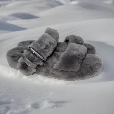 UGG Charcoal Fuzz Yeah Size 10 Slide Sheepskin Slipper Flats Shoes Boot Maker - Image 1 of 4