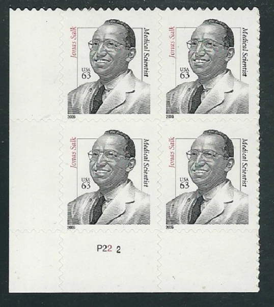 Scott # 3428...63 Cent... Jonas Salk...Plate Block  - Image 1 of 1