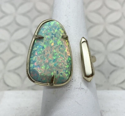 Kendra Scott Aussie Anillo Abierto Ajustable Aqua Kyocera Ópalo Tono Dorado 7 Foto 1 de 4