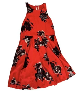 Free People Size 10 Flutterby Cherry Red Floral Fit & Flare Dress - Picture 1 of 9