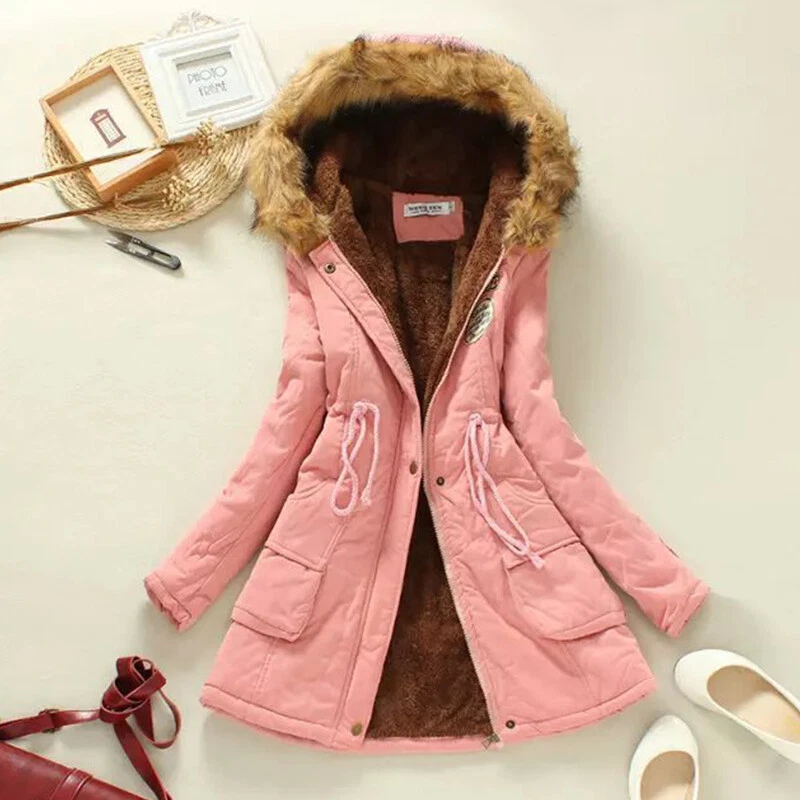 Jaqueta feminina de lã grossa casaco com capuz inverno quente Parka - Imagem 1 de 4