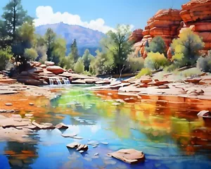 Oak Creek Canyon Sedona Arizona Crystal-Clear Pools Stream Giclée Art Print 8x10 - Picture 1 of 2