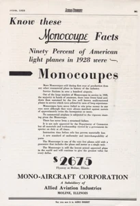 1929 Monocoupe Aircraft ad 5/22/2024d - Picture 1 of 1