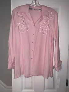 Richard Malcolm Pink Embroidered New 100% Irish Linen Tunic Top Size M - NWT - Picture 1 of 10