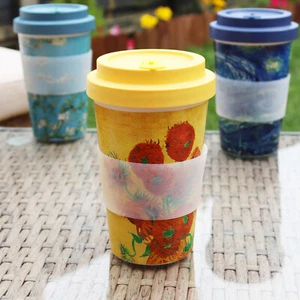 Van Gogh Travel Mug Sunflowers Yellow Recycled Plastic Reusable Coffee Cup 350ml - Picture 1 of 4