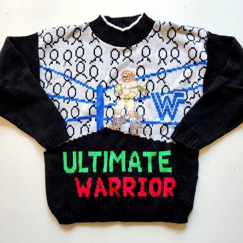 Vtg ULTIMATE WARRIOR Youth SWEATER WWF WWE Catalog Kids Acrylic MICKEY'S CLAN Cover