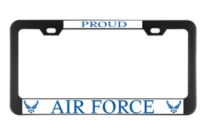 PROUD AIR FORCE Military army troops License plate frame Black Metal tag - Picture 1 of 4