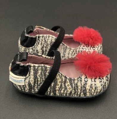 Robeez зебра печати Maryjane ребенка ясельного возраста Baby туфли блестки и красный пуф детали размер 3 - Изображение 1 из 4