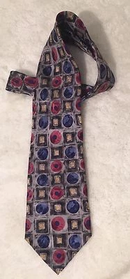 Men's 100% Silk Tie Irvin Park Classic Long Length Gray Blue Maroon Necktie - Image 1 of 4