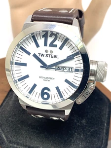 TW Steel Men's Watch CE1005 CEO Canteen Quartz White Dial Day Date Leather 45mm - Picture 1 of 13