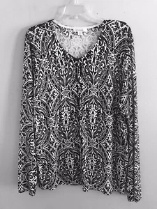 Dressbarn Woman Lightweight Knit Stretch Black White Paisley Sweater Size 18/20 - Picture 1 of 6