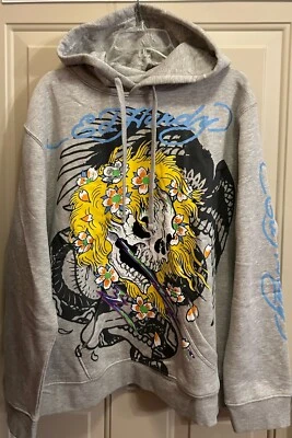 Chaqueta con Capucha Ed Hardy Gris Calavera Relámpago Grande L Nueva con Etiquetas Envío Rápido Foto 1 de 4