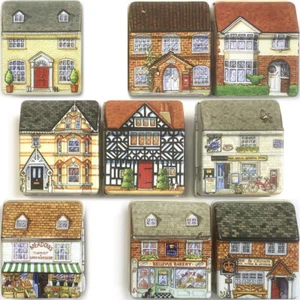 9 MINI ENGLISH DOLL HOUSE & SHOP TIN BOX Dana Kubick Christmas Storage Trinket - Picture 1 of 7