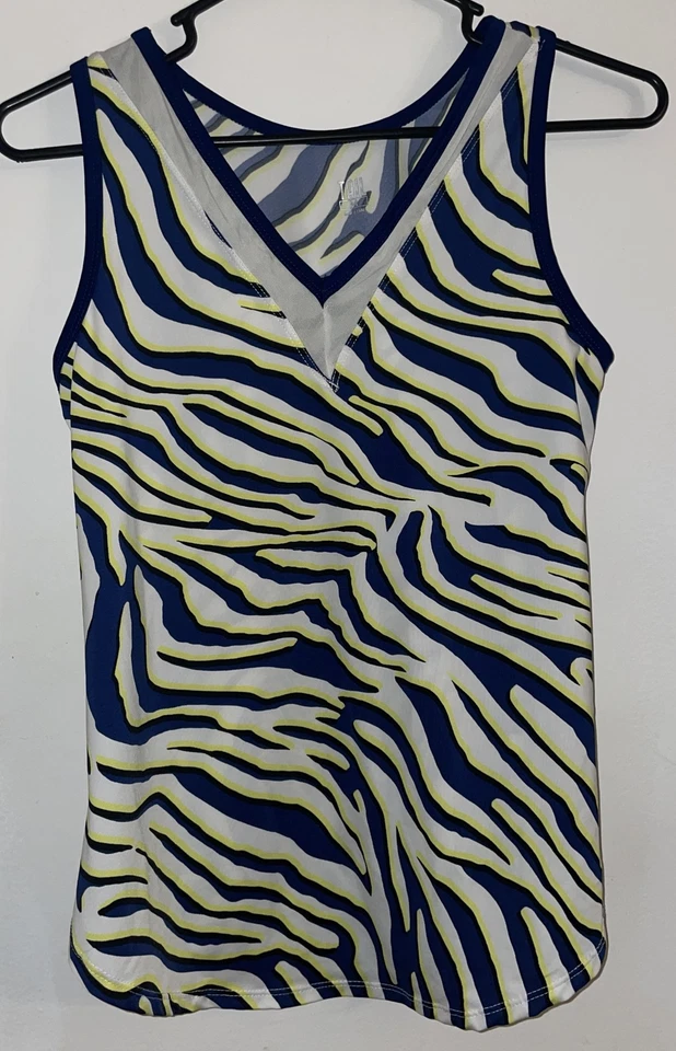 TAIL производительности женщин фиолетовый/белый V шеи Майка рубашка SZ M Tiger в полоску - Изображение 1 из 4