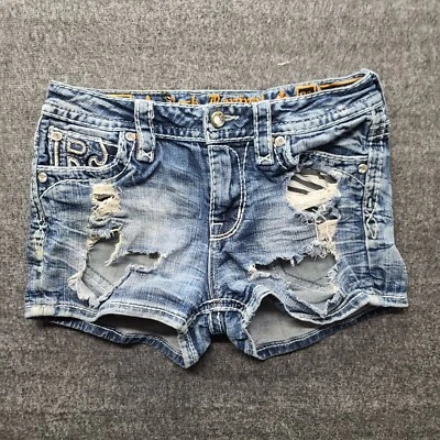 Pantalones Cortos Rock Revival Para Mujer 26 Ferry Tiro Medio Cuero Puntada Daisy Duke Thrashed Foto 1 de 4