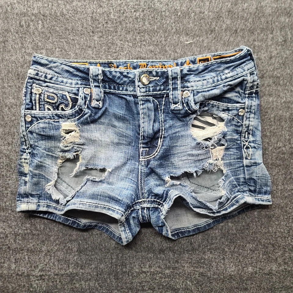 Pantalones Cortos Rock Revival Para Mujer 26 Ferry Tiro Medio Cuero Puntada Daisy Duke Thrashed Foto 1 de 4