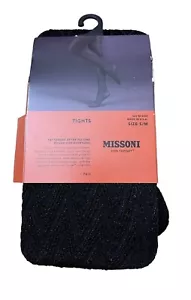 Kleine mittlere Missoni für Target Damenstrumpfhosen glänzend ebenholz schwarz Zickzack neu mit Etikett - Bild 1 von 5